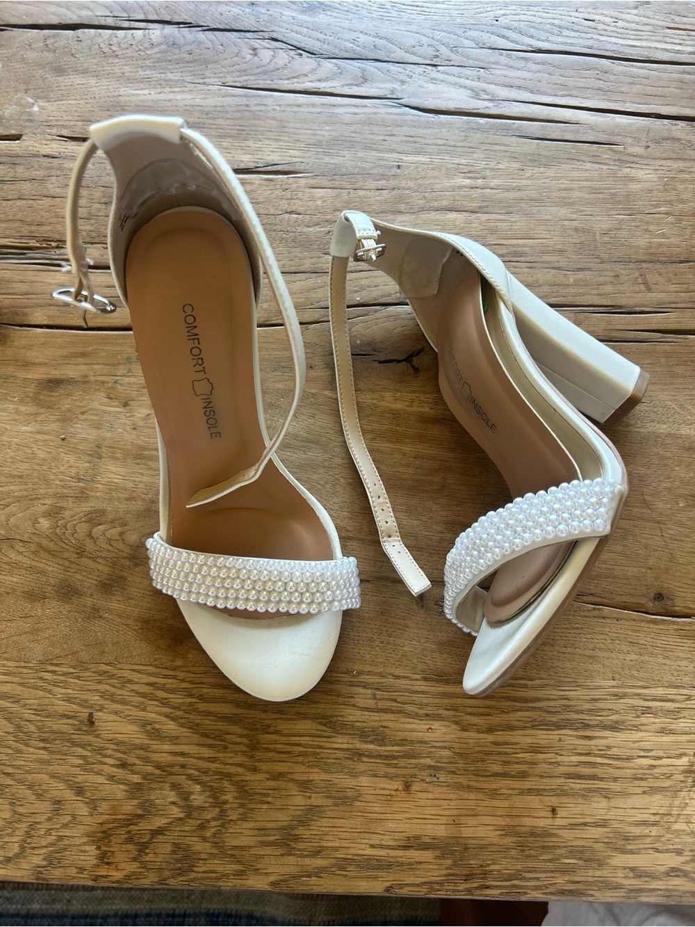 Pearl block heel Ivory wedding shoes heels Sandals